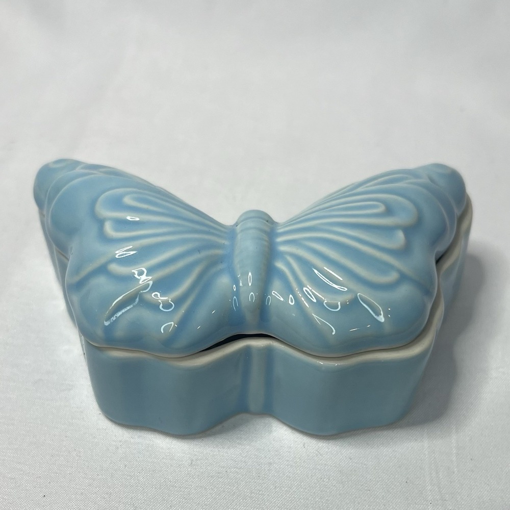 Blue Butterfly Trinket Jewelry Box‎ Glass
